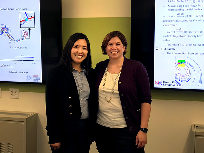 Yangzi Huang poses with Melissa Green at her Ph.D. thesis defense